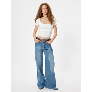 Basic Tişört U Yaka Slim Fit Kısa Kollu Drapeli