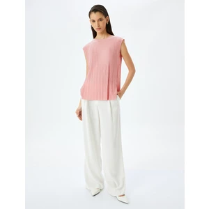 Bisiklet Yaka Kolsuz Pileli T-Shirt