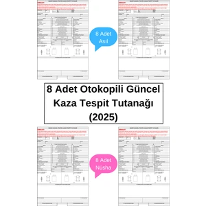 8 Adet Otokopili Güncel Kaza Tespit Tutanağı (2025), Yazılanlar Nüshaya Geçer. 8 Asıl + 8 Nüsha