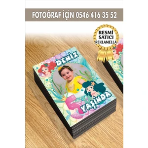Deniz Kızı Temalı Kişiye Özel Resimli Doğum Günü Magneti 7x5  cm  10 Adet