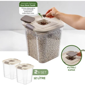 2'li 12 Lt Kare Çok Amaçlı Pratik Un Bakliyat Saklama Kabı