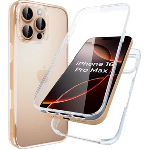 Apple iPhone 16 Pro Max Kılıf Şeffaf 360 Ön Arka Korumalı Silikon