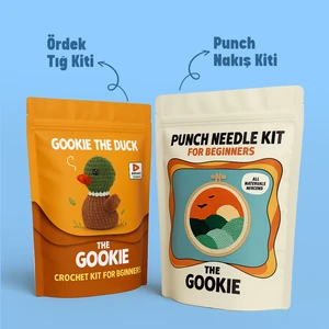 The Gookie 2'li Set, Ördek Amigurumi Örgü Kiti ve Punch Nakış Seti Hobi Örgü Seti