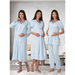 Dvina Effortt Lohusa 4'lü Set - Sabahlık/pijama Takımı/gecelik Mavi - 8026