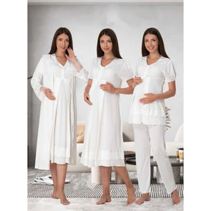 Dvina Effortt Lohusa 4'lü Set - Sabahlık/pijama Takımı/gecelik Ekru - 8026