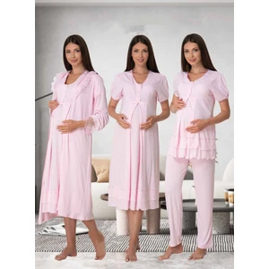 Dvina Effortt Lohusa 4'lü Set - Sabahlık/pijama Takımı/gecelik Pembe - 8026