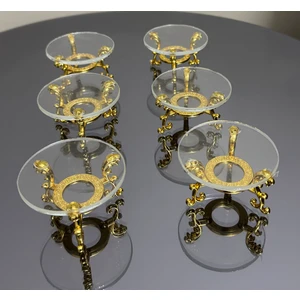 Dekoratif Gold Ayaklı 6 Adet Cam Lokumluk Ikramlık Makaronluk