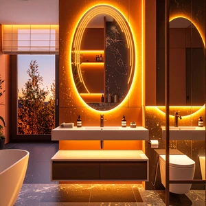 Elliptika Amber Led'li Lazer Kumlamalı Lavabo & Banyo Aynası (Dokunmatik Sensörlü)