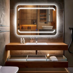 Recta Beyaz Led'li Lazer Kumlamalı Lavabo & Banyo Aynası (Dokunmatik Sensörlü)