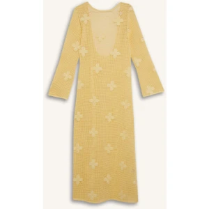 Regular Fit Uzun Kollu Dantelli Maxi Plaj Elbisesi-Fall in Love E0603AX25SM