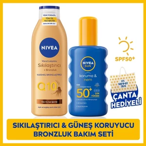 NIVEA SUN Yüksek Güneş Koruyucu Vücut Spreyi SPF50 200ml, Q10 Bronzluk Vücut Losyonu 250ml