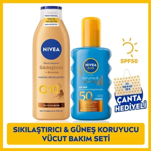 Nıvea Koruma & Bronzluk Sağlayan Güneş Spreyi SPF50+ 200ml + Nıvea Sıkılaştırıcı Doğal Bronzluk Sağlayan Vücut Losyonu 200 ml