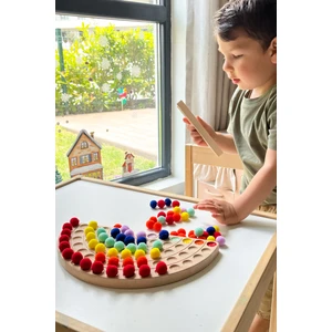 Montessori Eğitici Ahşap Oyuncak – Ahşap Gökkuşağı ve Renkli Keçe Topları