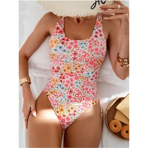 Çiçek Baskılı Kare Yaka Askılı  Mayo