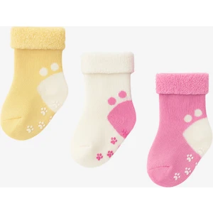 Kız Bebek 3'lü Havlu Soket Çorap Pembe-Beyaz-Sarı