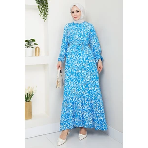 Zelal Dokuma Viskon Elbise 1480 - Mavi