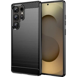 Samsung Galaxy S25 Ultra ile Uyumlu Brushed Carbon Fiber Silikon Kılıf - Siyah AL3332