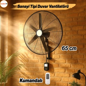 Sanayi Tipi Kumandalı 65 cm 190W Duvar Vantilatörü Endüstriyel Sessiz Duvara Monte Zincirli Fan