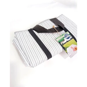 Kendinden Çantalı Kapitone Piknik Örtüsü 120X150 cm Su Geçirmez Gri Çizgili Desen