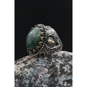 Özel Tasarım Aslan Figürlü 925 Ayar Gümüş Erkek Yüzüğü Sıkma Kehribar Taşlı Inşirah Suresi 901786