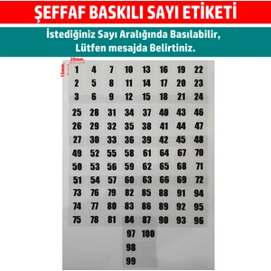Dijital Barkod Sayı Etiketi Şeffaf Numaratör Seri Numara Envanter, Sayı Sticker 1'den 100'e Kadar 20x15mm