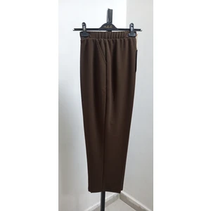 Büyük Beden Yüksek Bel Likralı Krep Kumaş Kahverengi Anne Pantolon