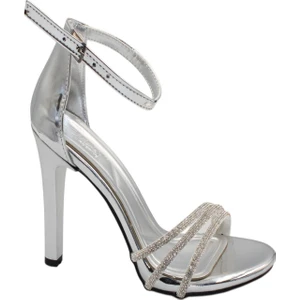 Gümüş Kadın 10 cm Bilek Kemerli Topuklu Ayakkabı