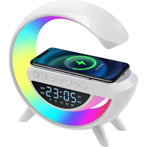 G Bluetooth Hoparlör 15W Hızlı Şarj Gece Lambası Alarm Özel Asistan LED Ambiance 5in1