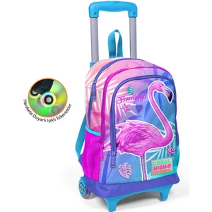 Coral High Kids Lavanta-Pembe Flamingo Desenli Üç Bölmeli IşıkIı Tekerlekli Çekçekli Okul Sırt Çantası 23905
