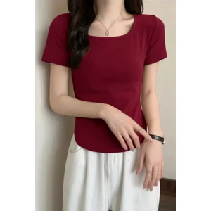 Bordo BasicY2K Kısa Kollu Crop