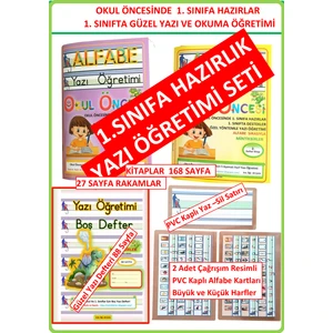 Okul Öncesi ve 1. Sınıf Okuma Yazma Yazı Öğretimi Alfabe Defteri Kitabı, Anasınıfı PVC Alfabe Kartları Alfabetik  Sırasıyla 1 Set