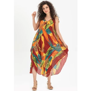 Askılı Vual Afrodit Midi Boy Yazlık Elbise Bordo 6151