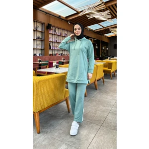 Kapşonlu O Yaka Sade Basic Ikili Eşofman Spor Takımı - 3039 - Çağla Yeşili