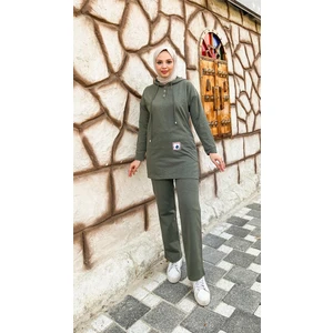 Kapşonlu Çıtçıtlı Sade Basic Ikili Eşofman Spor Takımı - 3036 - Haki