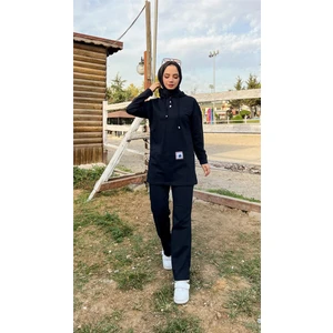 Kapşonlu Çıtçıtlı Sade Basic Ikili Eşofman Spor Takımı - 3036 - Siyah