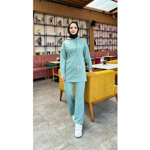 Kapşonlu Çıtçıtlı Sade Basic Ikili Eşofman Spor Takımı - 3036 - Çağla Yeşili