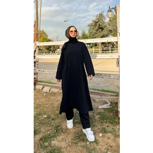 O Yaka Uzun Geniş Rahat Tunik Sade Basic Ikili Spor Takımı - 3040 - Siyah