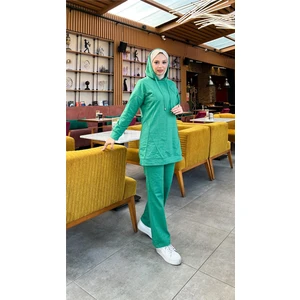 Kapşonlu O Yaka Sade Basic Ikili Eşofman Spor Takımı - 3039 - Benetton Yeşil