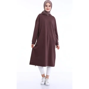 Atlas Kapüşonlu Midi Boy Sweatshirt - Kahverengi