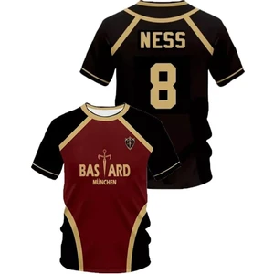 Siyah Bordo Anime Blue Lock 8 Ness Forma Unisex T-Shirt