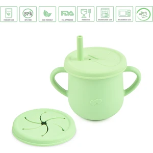 Silikon Pipetli Bardak, ( Alıştırma Bardağı ) Çerez Kapağı / Yeşil