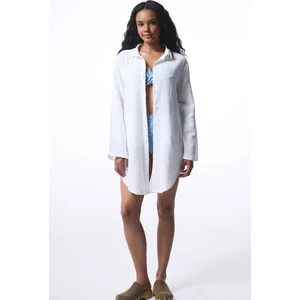 Beyaz Latte Müslin Uzun Kol Gömlek