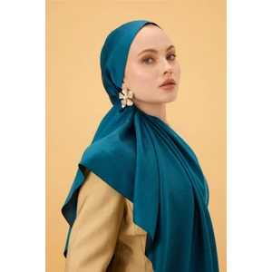 Turkuaz Mavi Düz Çift Taraflı İpek Şal Modeli