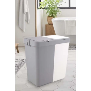 Gri Beyaz Motek Ikili Dokunmatik Kirli Çamaşır Sepeti Çift Bölmeli Otomatik Kapaklı 80 Lt