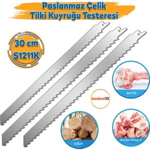 Tilki Kuyruğu Kurban Et Kemik Kesme 3'lü Testeresi Çelik Bıçak Buz Kesme Bıçağı Ağzı Ucu 30 cm