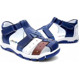 Ortopedik Erkek Çocuk Sandaleti Cayman Serisi CYM2404p Lacivert Beyaz Kahverengi 27