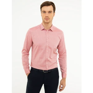 Erkek Kırmızı Slim Fit Uzun Kollu Gömlek 50219663-VR030