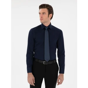 Erkek Lacivert Slim Fit Pamuklu Yarım Italyan Yaka Basic Gömlek 50311490-VR033