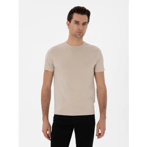 Erkek Vizon Slim Fit Bisiklet Yaka Pamuk Karışımlı Basic T-shirt 50310013-VR052