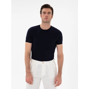 Erkek Lacivert Slim Fit Bisiklet Yaka Triko T-Shirt 50309840-VR033